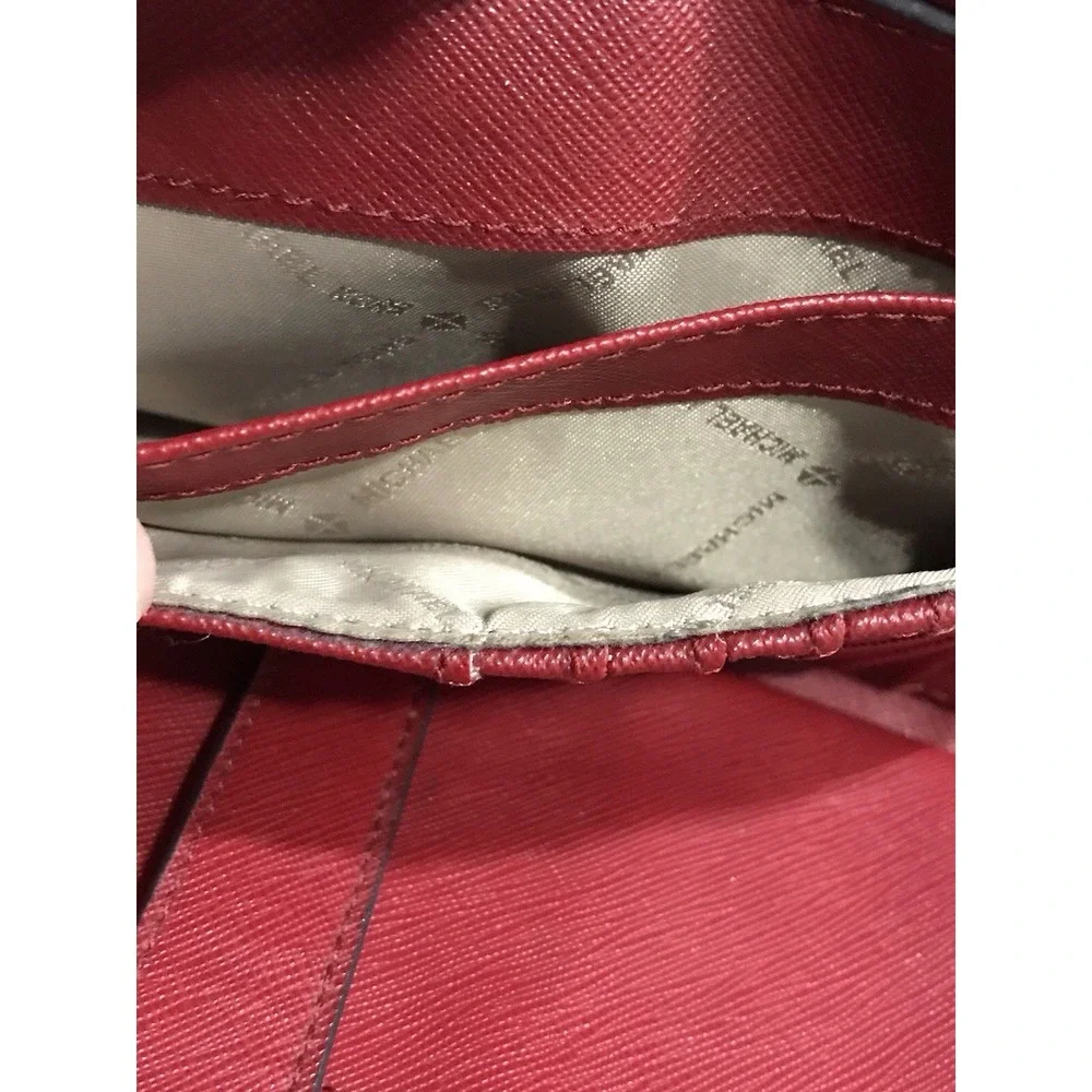 Michael Kors Women's Burgundy Wallet Gold Hardware Logo Zipper Accent